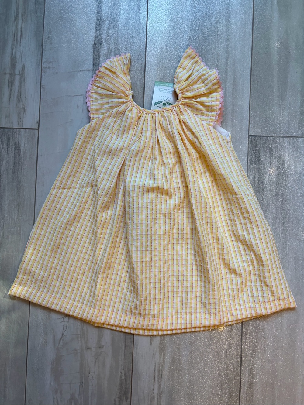 NWT The Oaks Apparel Co Colorful Yellow Checks Textured Flutter Sundress Girls 3